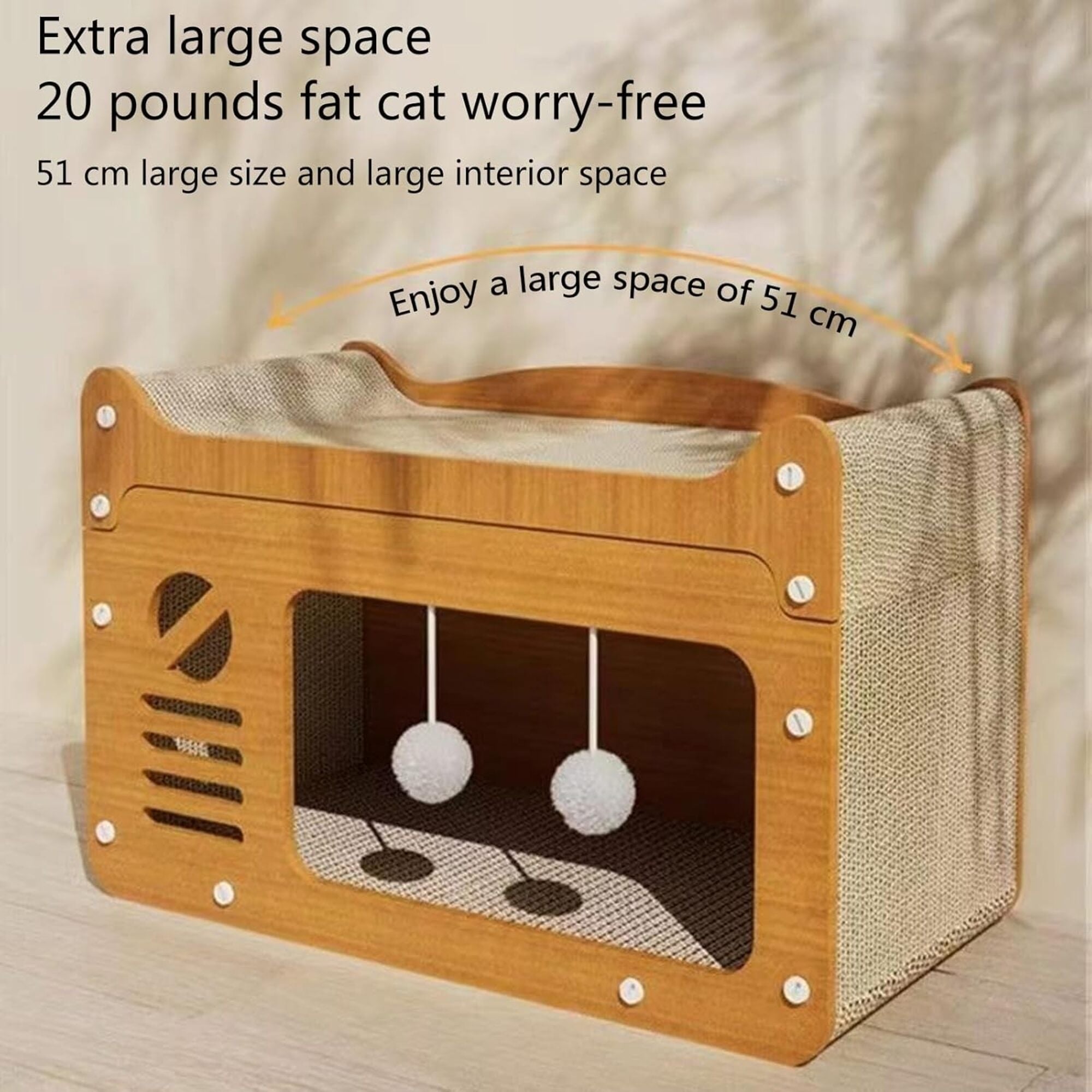 Double-Layer Cat House with Scratching Surface and Plush Balls, Multi-Level Cat Condo Bed, Durable Corrugated Paper Cat Furniture for Indoor Cats, 48×24×54 cm Double-Layer Cat House with Scratching Surface and Plush Balls, Multi-Level Cat Condo Bed, Durable Corrugated Paper Cat Furniture for Indoor Cats, 48×24×54 cm